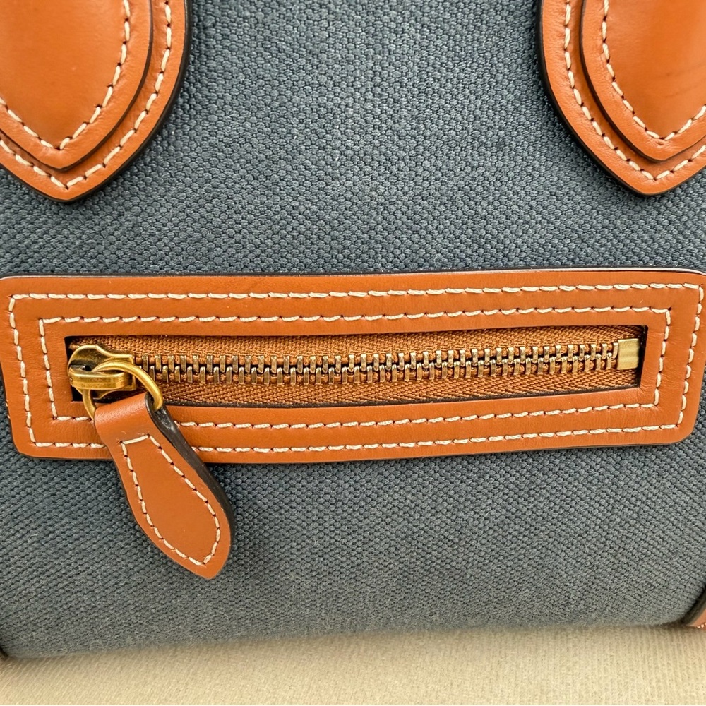 Celine Nano Luggage 2Way Blue Canvas (Denim-Style) Tan Leather Crossbody Bag - Picture 10 of 17